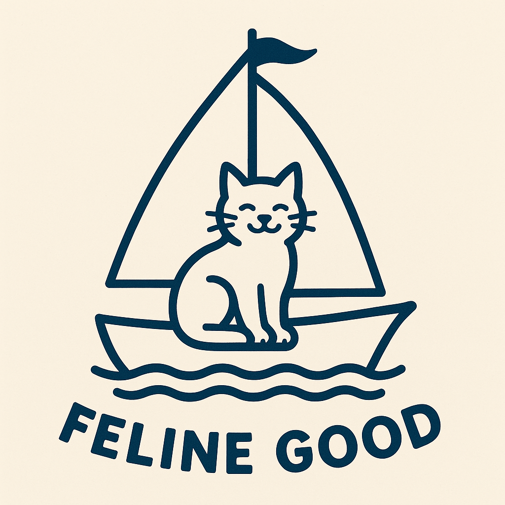 Feline Good logo: cat on sailboat